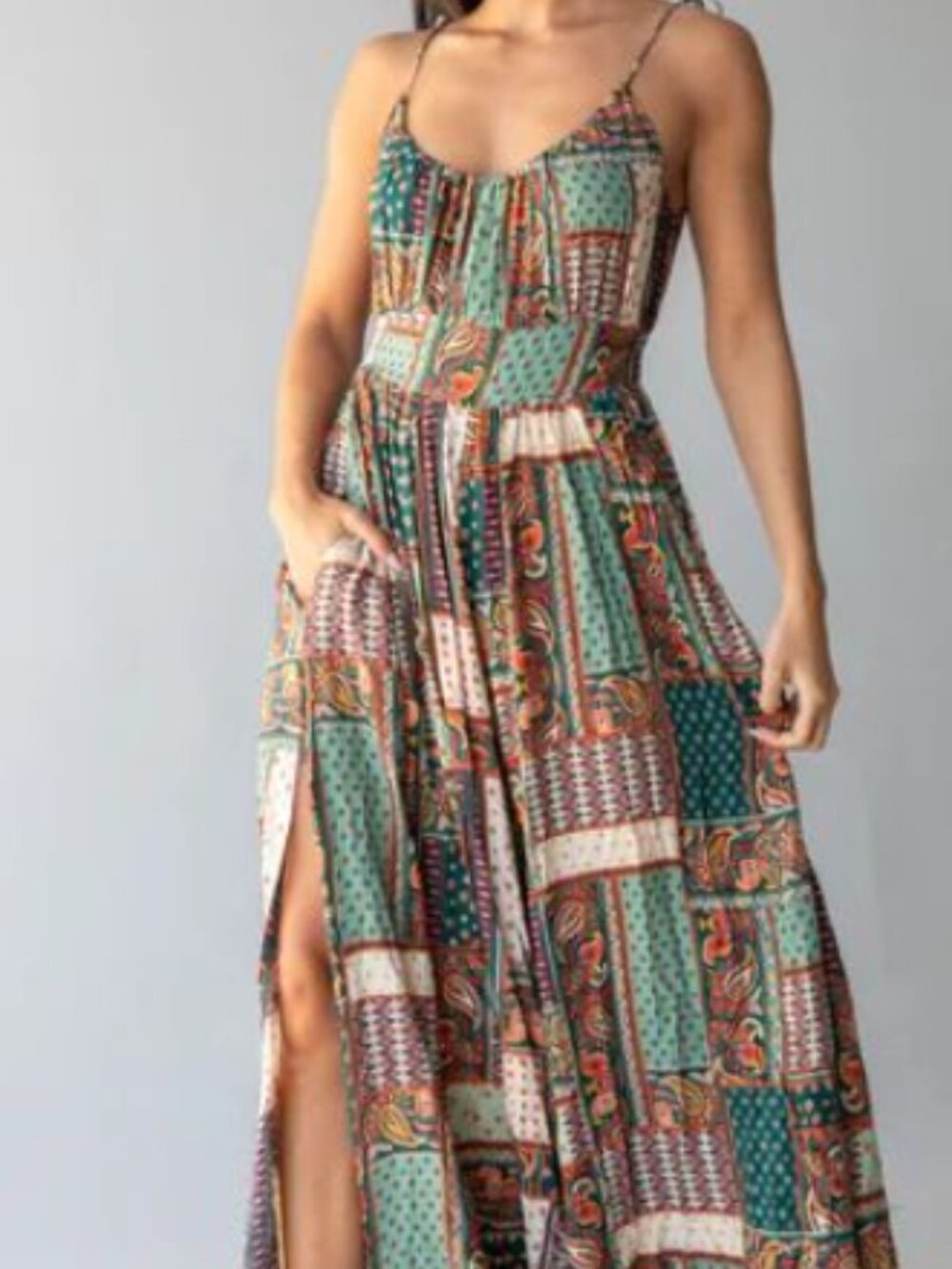 Natural Life Golden Eye Wide-Leg Jumpsuit Paisley Patchwork Boho Size Large